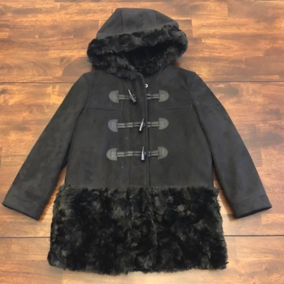 Girl's GAP Paddington Peacoat Black with Fur - Size XXL 14/16 - Picture 1 of 7